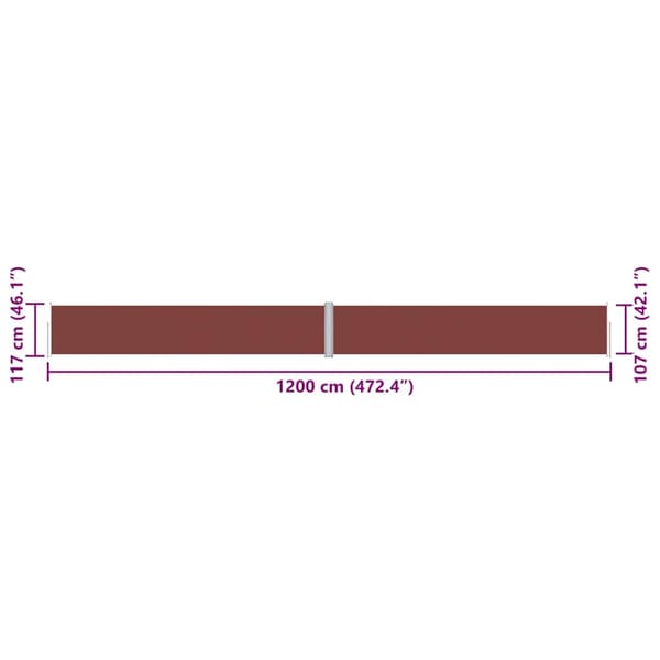 vidaXL Infällbar sidomarkis brun 117x1200 cm Brun