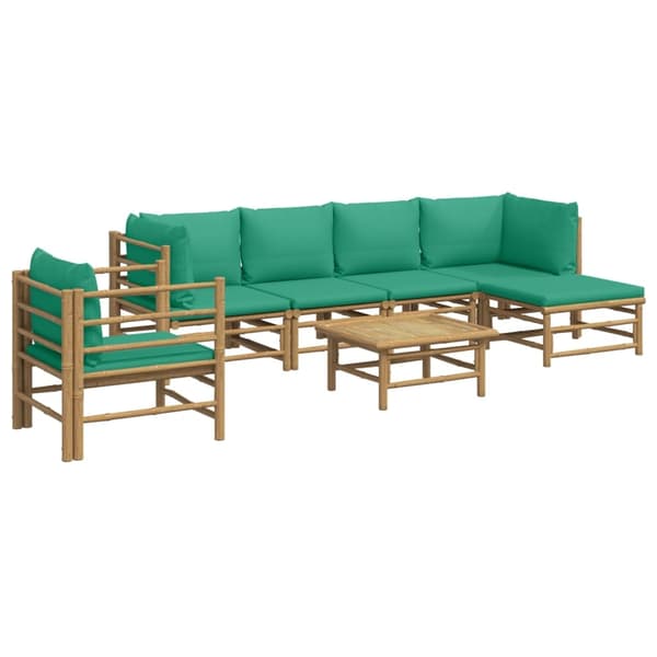 vidaXL Loungegrupp 7 delar gröna dynor bambu Brun
