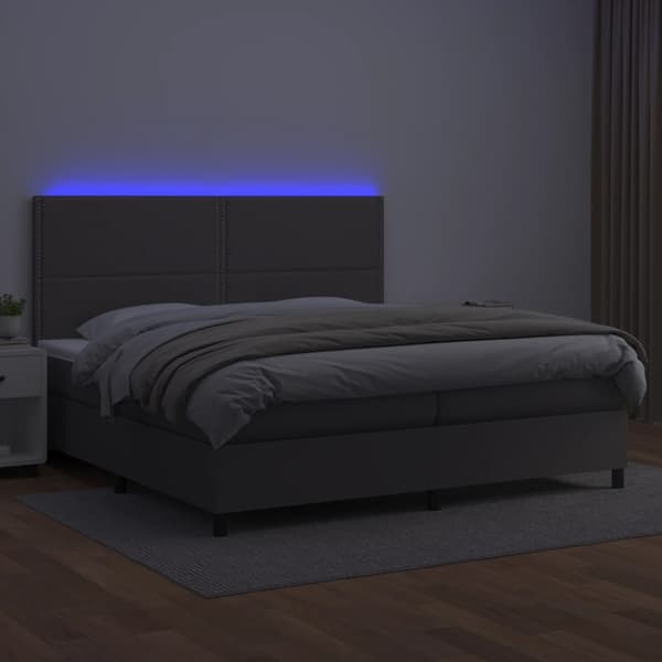 vidaXL Ramsäng med madrass & LED grå 200x200 cm konstläder Grå