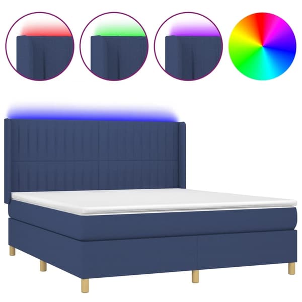 vidaXL Ramsäng med madrass & LED blå 160x200 cm tyg Blå