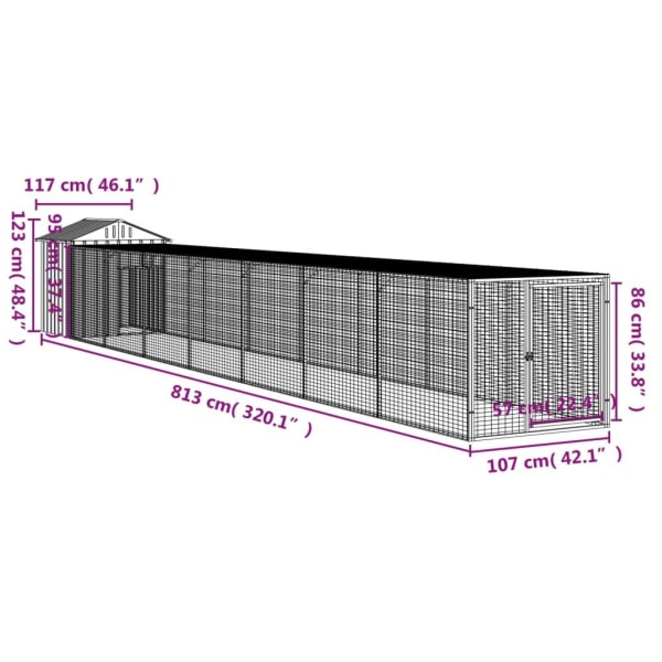 vidaXL Hönshus med gård antracit 117x813x123 cm galvaniserat stål Antracit