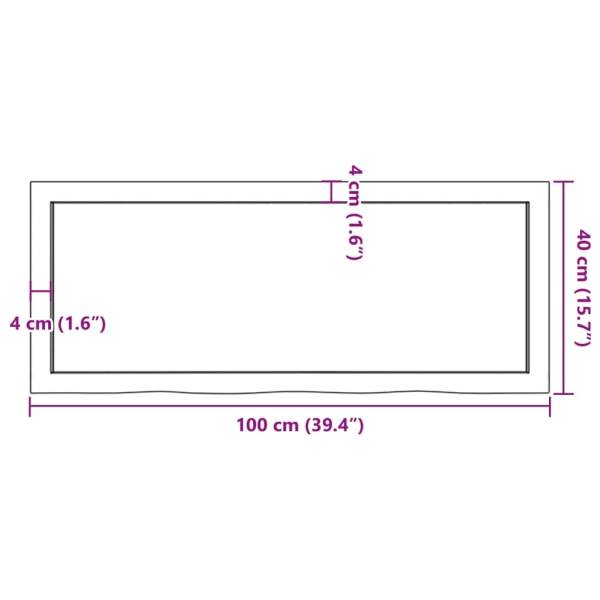 vidaXL Bänkskiva badrum mörkbrun 100x40x(2-4) cm behandlat massivt trä Grå
