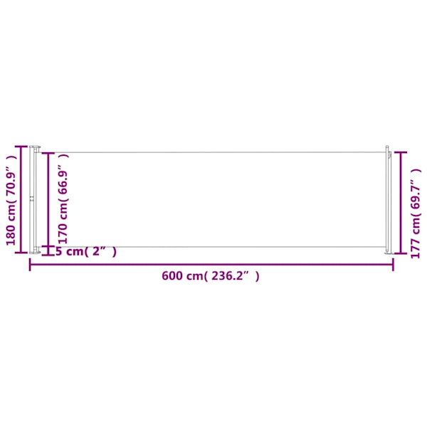vidaXL Infällbar sidomarkis 180x600 cm grå grå