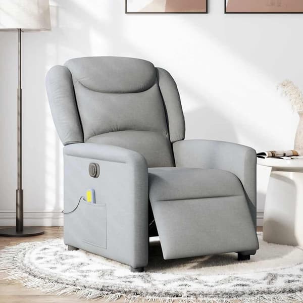 vidaXL Elektrisk massagefåtölj ljusgrå tyg Grå