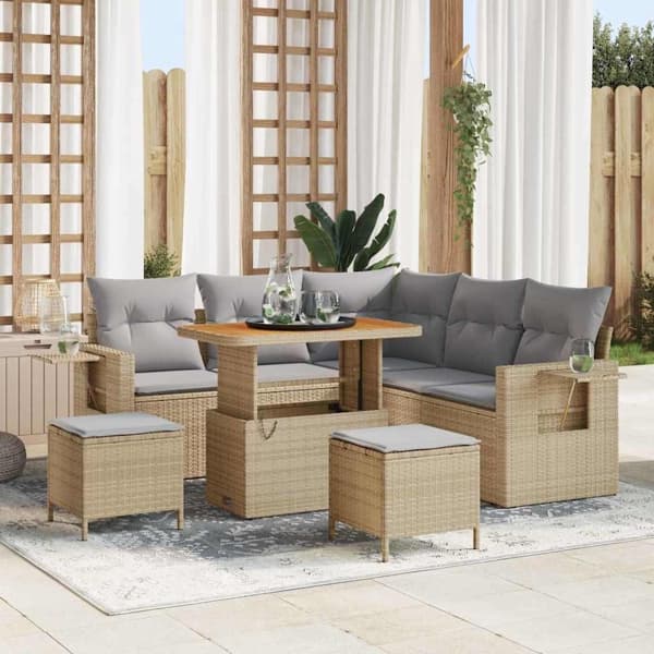 vidaXL Trädgårdsoffset 8 st Beige konstrotting Beige