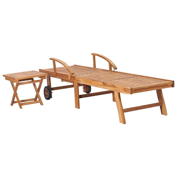 vidaXL Solsäng med bord och dyna massiv teak grå