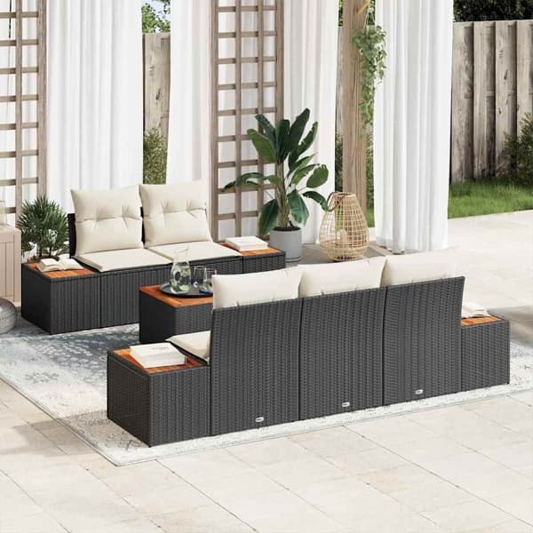 vidaXL Trädgårdsoffset 6 st Svart Poly rattan art