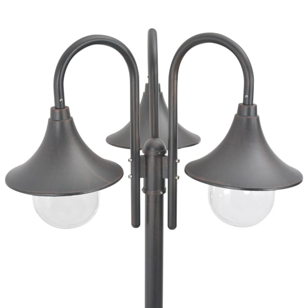 vidaXL Lyktstolpe för trädgård E27 220 cm aluminium 3 lyktor brons Brun