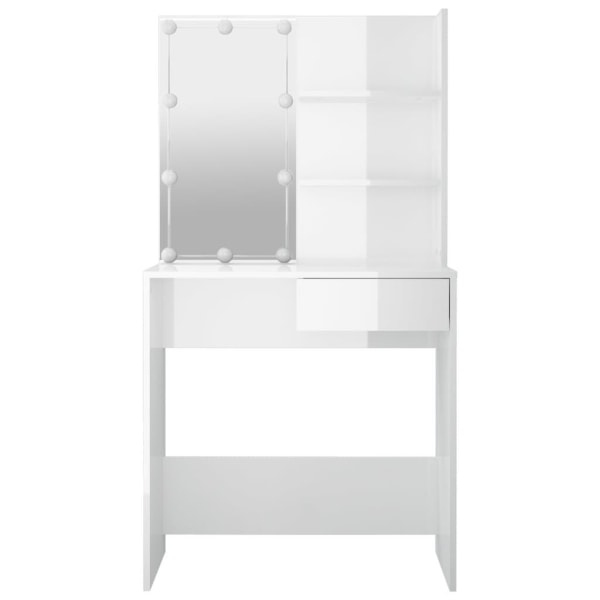 vidaXL Sminkbord med LED vit högglans 74,5x40x141 cm Vit