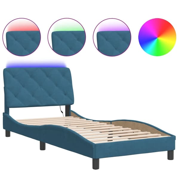 vidaXL Sängram med LED-belysning blå 80x200 cm sammet Blå