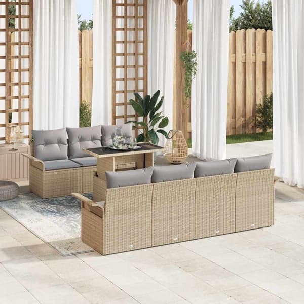 vidaXL Trädgårdsoffset 8 st Beige [Syntetisk]: Poly Rattan Beige