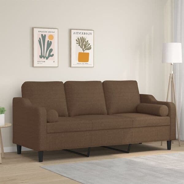 vidaXL 3-sitssoffa med prydnadskuddar brun 180 cm tyg Brun