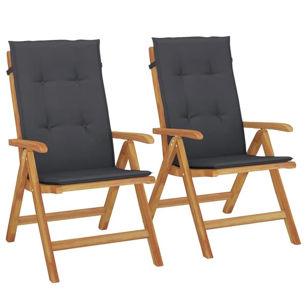vidaXL Fällbara fåtöljer med dynor, 2 st, massivt trä, teak Brun