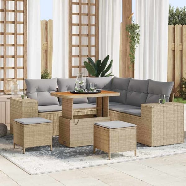 vidaXL Trädgårdsoffset 8 st Beige konstrotting Beige