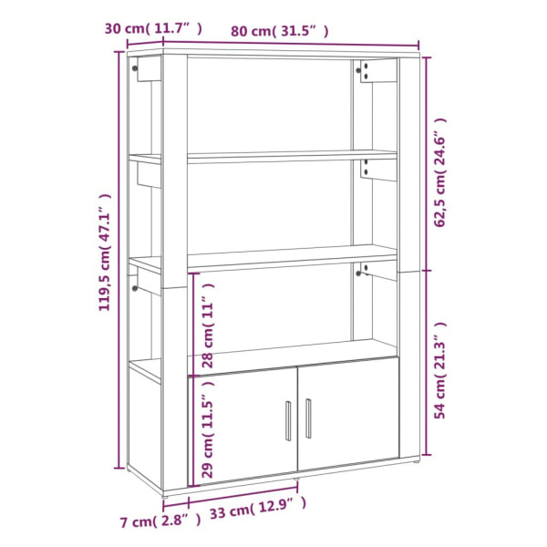 vidaXL Skänk brun ek 80x30x119,5 cm konstruerat trä Brun