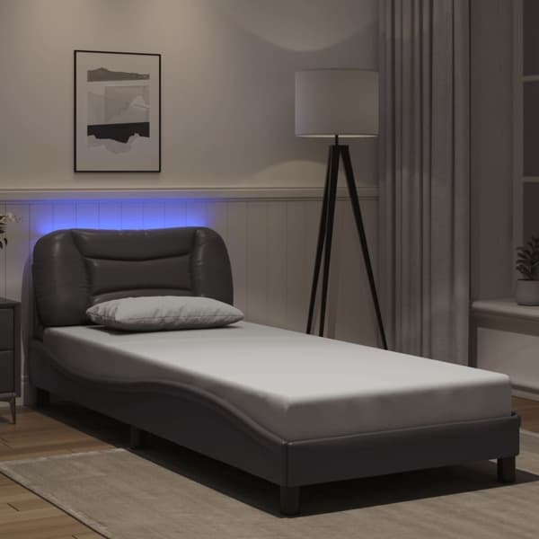 vidaXL Sängram med LED-belysning grå 90x190 cm konstläder Grå