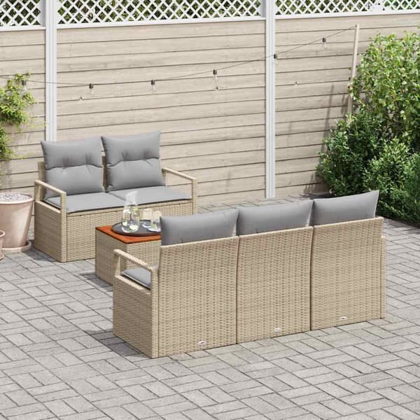 vidaXL Trädgårdsoffset 6 st Beige konstrotting Beige