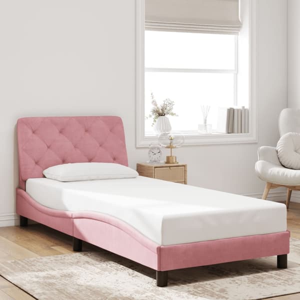 vidaXL Sängram med LED-belysning rosa 90x200 cm sammet Rosa