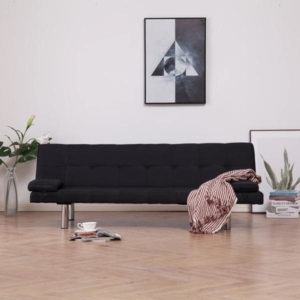 vidaXL Bäddsoffa med två kuddar svart polyester Svart