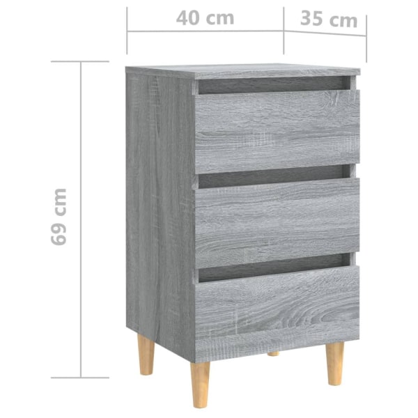 vidaXL Sängbord med ben i massivt trä 2 st grå sonoma 40x35x69 c grå