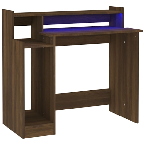 vidaXL Skrivbord med LED brun ek 97x45x90 cm konstruerat trä Brun
