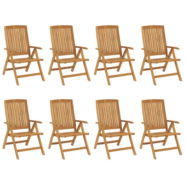 vidaXL Fällbara fåtöljer med dynor, 8 st, massivt trä, teak Brun