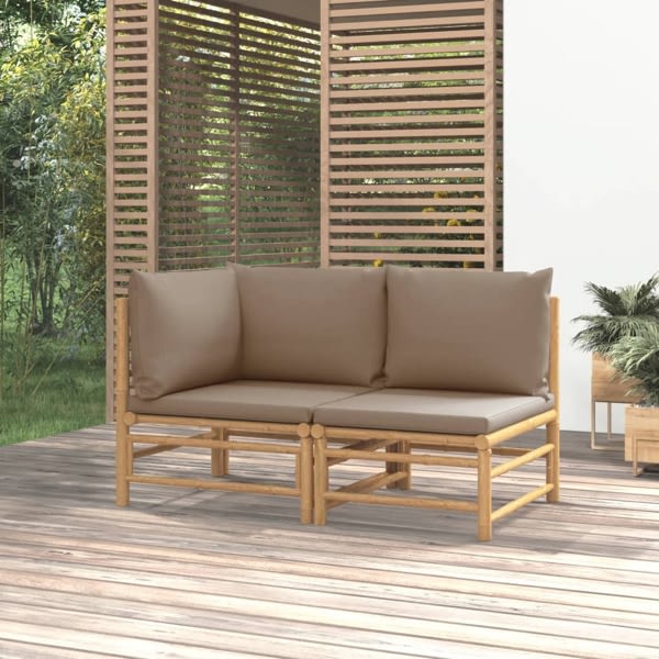 vidaXL Loungegrupp för trädgården 2 delar taupe dynor bambu Taupe