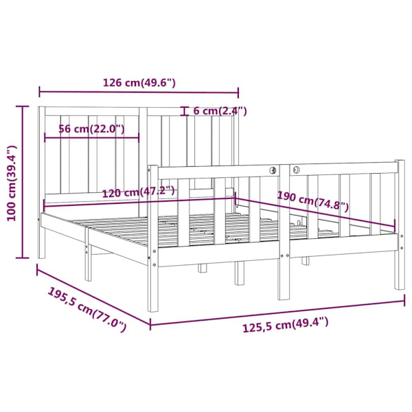 vidaXL Sängram massivt trä 120x190 cm Brun