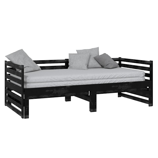 vidaXL Dagbädd svart massiv furu 2x(90x200) cm Svart
