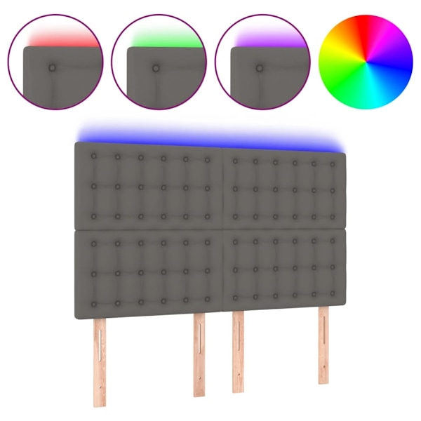 vidaXL Sänggavel LED grå 144x5x118/128 cm konstläder Grå