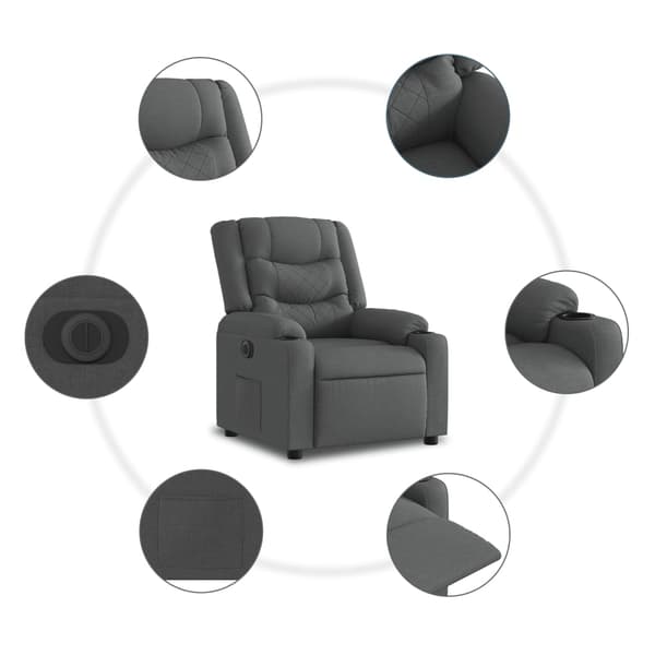 vidaXL Elektrisk reclinerfåtölj mörkgrå tyg Grå