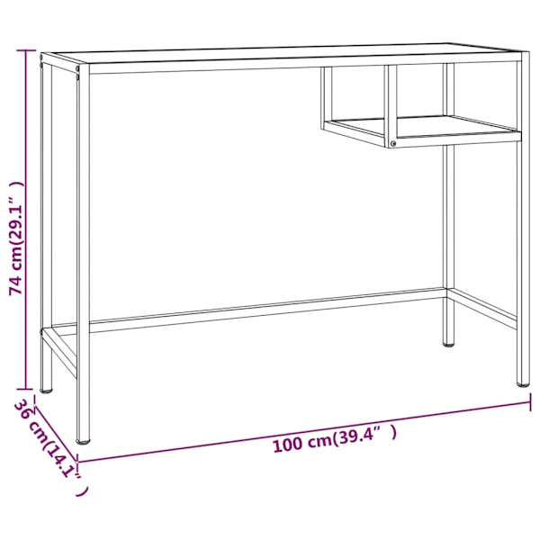 vidaXL Datorbord svart marmor 100x36x74 cm härdat glas Svart
