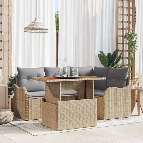 vidaXL Trädgårdsoffset 5 st Beige Poly rattan Beige