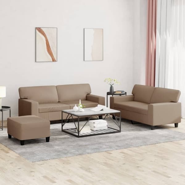 vidaXL Soffgrupp 3 delar cappuccino konstläder Brun
