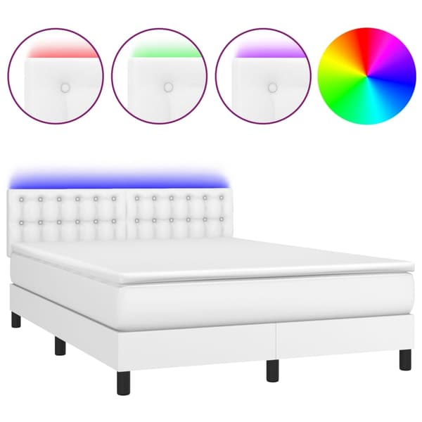 vidaXL Ramsäng med madrass & LED vit 140x200 cm konstläder Vit