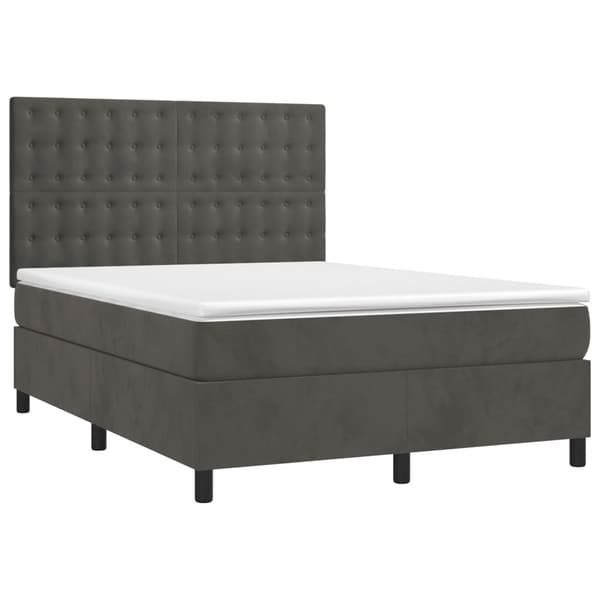 vidaXL Ramsäng med madrass & LED mörkgrå 140x200 cm sammet Grå