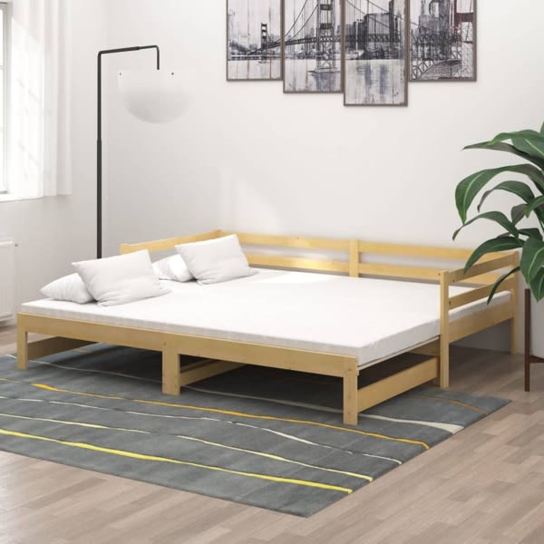 vidaXL Dagbädd utdragbar massiv furu 2x(90x200) cm Brun