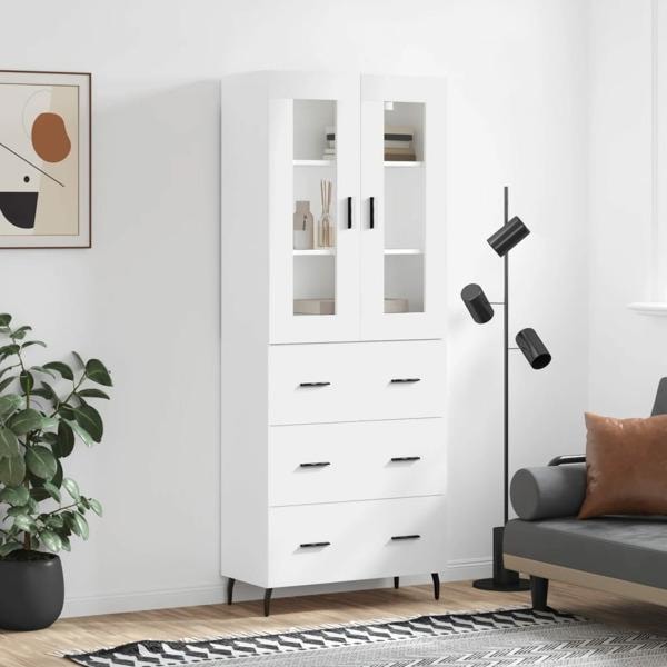 vidaXL Högskåp högglans vit 69,5x34x180 cm konstruerat trä Vit