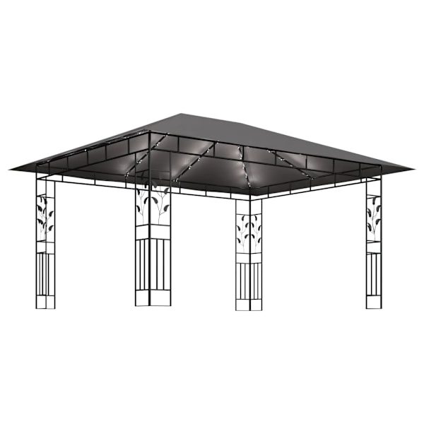 vidaXL Paviljong myggnät ljusslinga LED 4x3x2,73 m antracit 180 g/m² Antracit