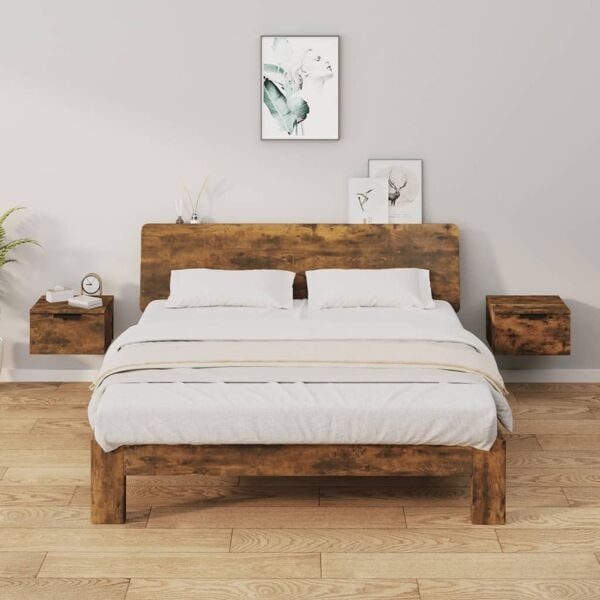 vidaXL Väggmonterade sängbord 2 st rökfärgad ek 34x30x20 cm Brun