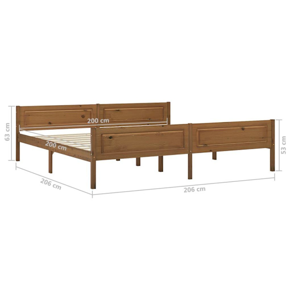 vidaXL Sängram massiv furu honungsbrun 200x200 cm Brun