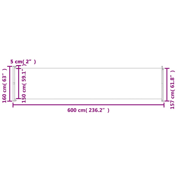 vidaXL Infällbar sidomarkis 600x160 cm blå Blå