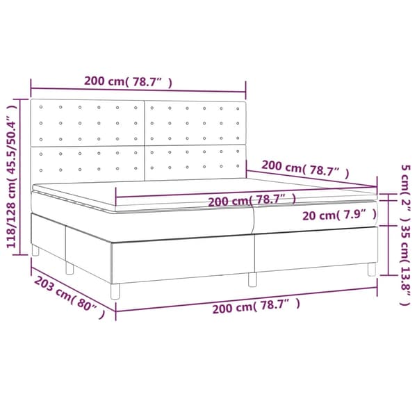 vidaXL Ramsäng med madrass & LED grå 200x200 cm konstläder Grå