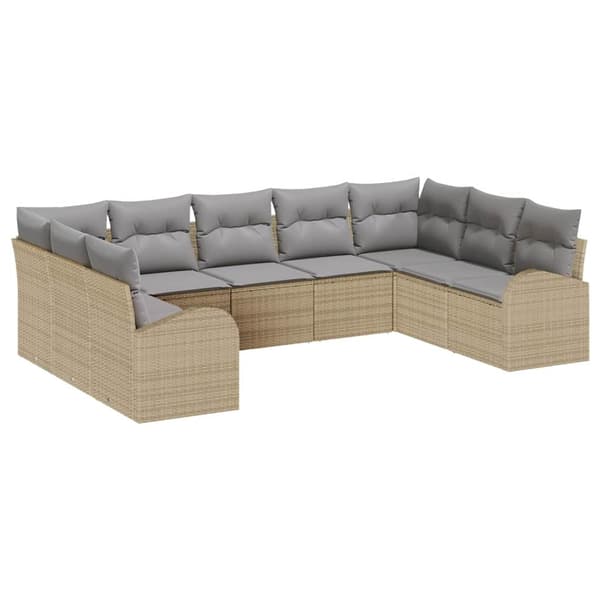 vidaXL Soffset med kudde 9 pcs Beige Poly Rattan Beige