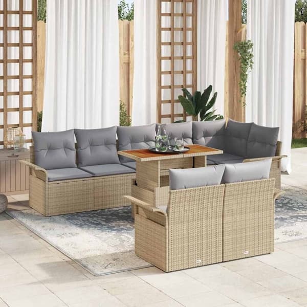 vidaXL Trädgårdsoffset 9 st Beige Poly rattan Beige