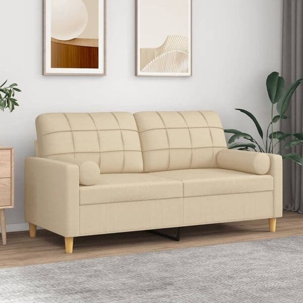 vidaXL 2-sits soffa med prydnadskuddar gräddvit 140 cm tyg Kräm