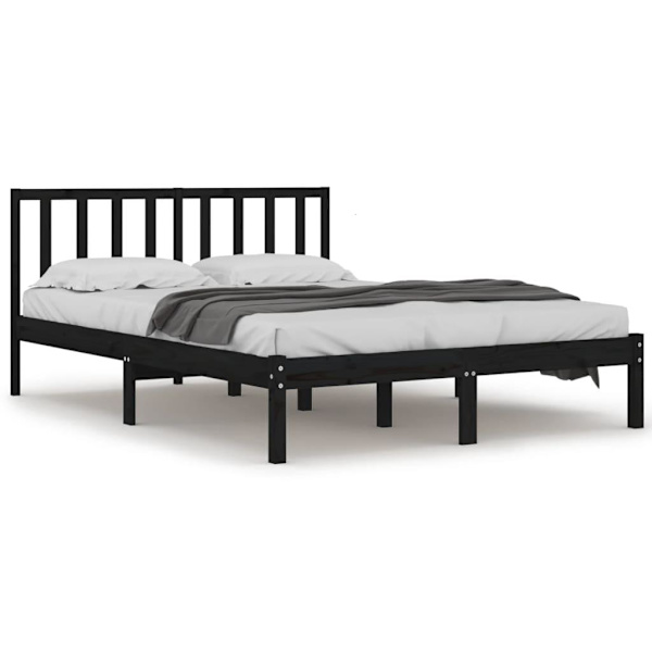 vidaXL Sängram svart massiv furu 135x190 cm Svart