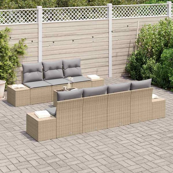 vidaXL Trädgårdsoffset 8 st Beige och Grå konstrotting Beige