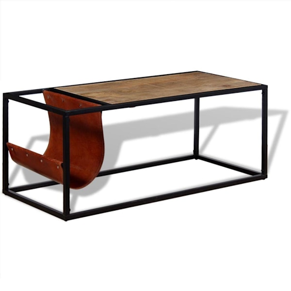 vidaXL Soffbord med tidningsställ 110x50x45 cm äkta läder multifärg
