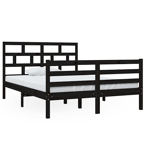 vidaXL Sängram massiv furu 135x190 cm svart Svart